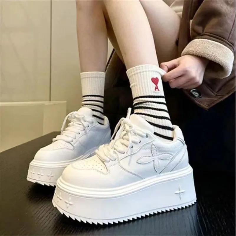 Fashion 2025 New Spring and Autumn New Style Comfortable Height Thick-soled Women's Sports Shoes Fashionable Casual White Shoes