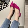 Fashion Women's New 2025 Summer Simple Pointed-Toe Stilettos High-Heeled Thin Strap Fashion Single Shoes Microfiber Lining Rubber Outsol