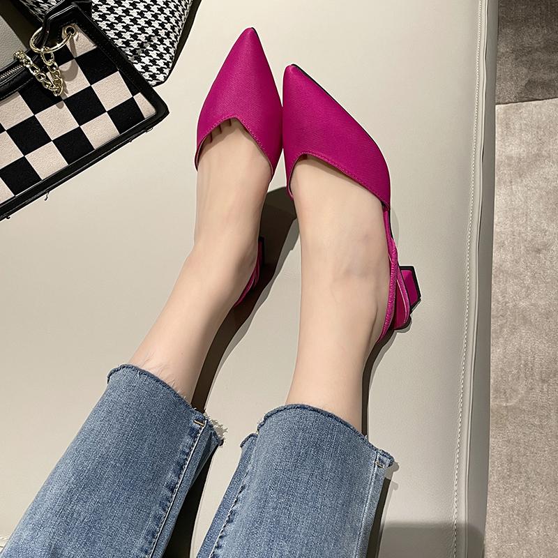 Fashion Women's New 2025 Summer Simple Pointed-Toe Stilettos High-Heeled Thin Strap Fashion Single Shoes Microfiber Lining Rubber Outsol