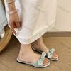 Women Summer Outdoor Sandals 2026 Summer Fashion Round Toe Bow-knot Non Slip Flat Slippers Lightweight Soft Bottom Beach Shoes