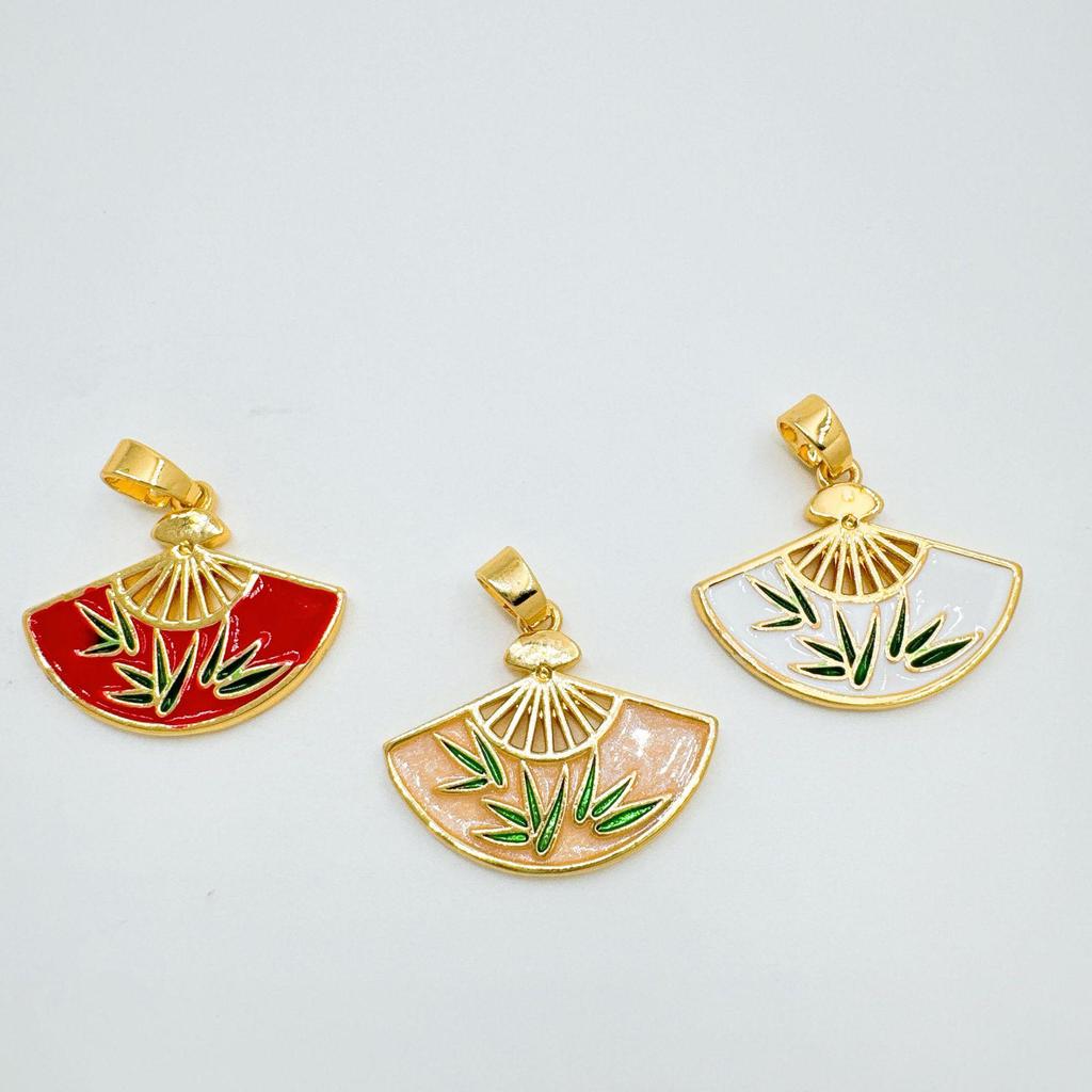 Drip Oil & Tassel Fan Pendant Necklace - Copper-Plated Gold DIY Jewelry Accessory
