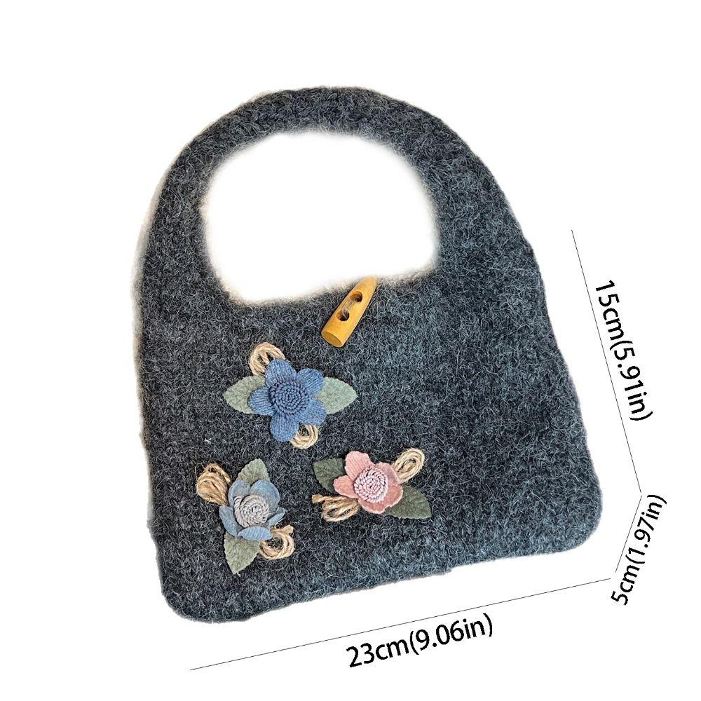 Horn Button Knitted Handbag Flower Phone Bag Casual Knitted Wrist Bag  Travel
