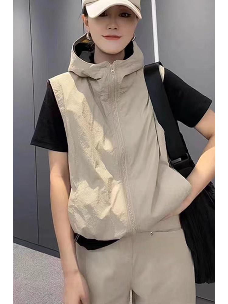 Women's Hooded Sleeveless Windbreaker Vest - Spring/Summer 2025 Sunscreen Casual Cardigan