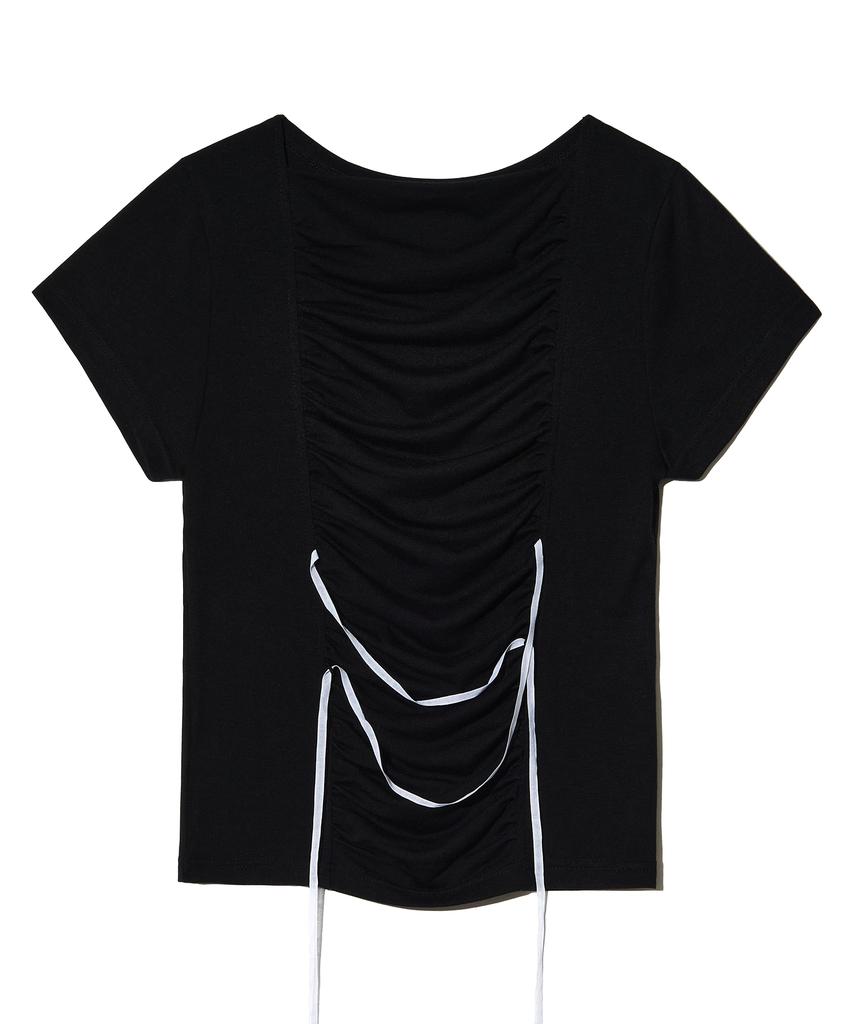 PEACE MAKER Ribbon Shirring Tee (Black)