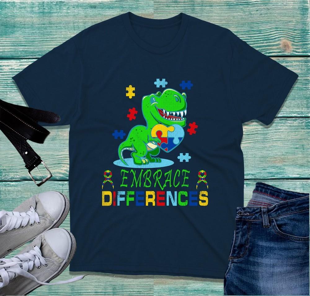 Embrace Differences TShirt Dinosaur Puzzle Dino Disability Autism Awareness Top S