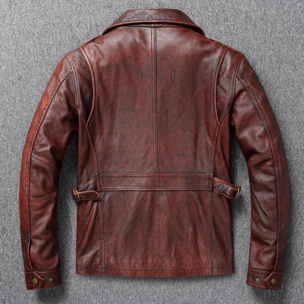 Chinese Size Vintage Red Brown Men Leather Jacket M65 Hunting Flight Jacket Genuine Cowhide Coat Autumn