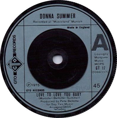 7inch Record DONNA SUMMER - Love To Love You Baby GT17 GTO 1975 UK Soul/Funk Used