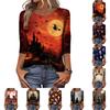 Women's Casual Crew Neck Three Quarter Sleeve Halloween Print T Shirt Top Lightweight Comfortable Fit for Everyday Wear