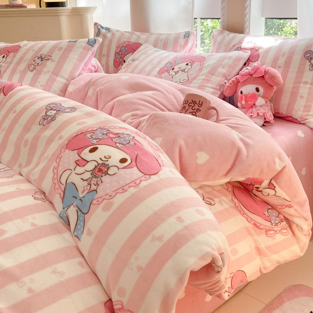 Children'S Thickened Milk Fleece Bed Four-Piece Warm Coral Fleece Fleece Quilt Cover Student Bedding