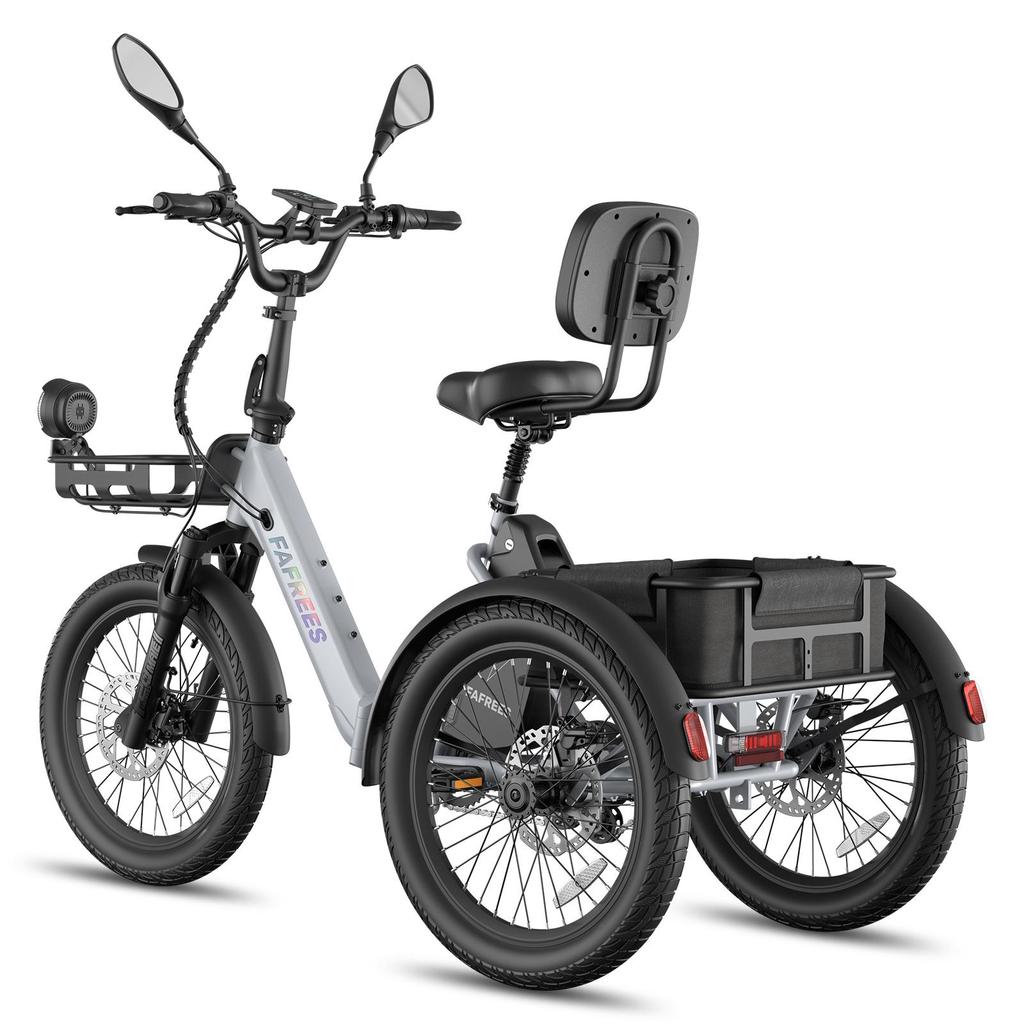 Triciclo Eléctrico de Carga FAFREES F20 Mate II para Personas Mayores, Batería Extraíble de 48V 25Ah, Cestas Delantera y Trasera