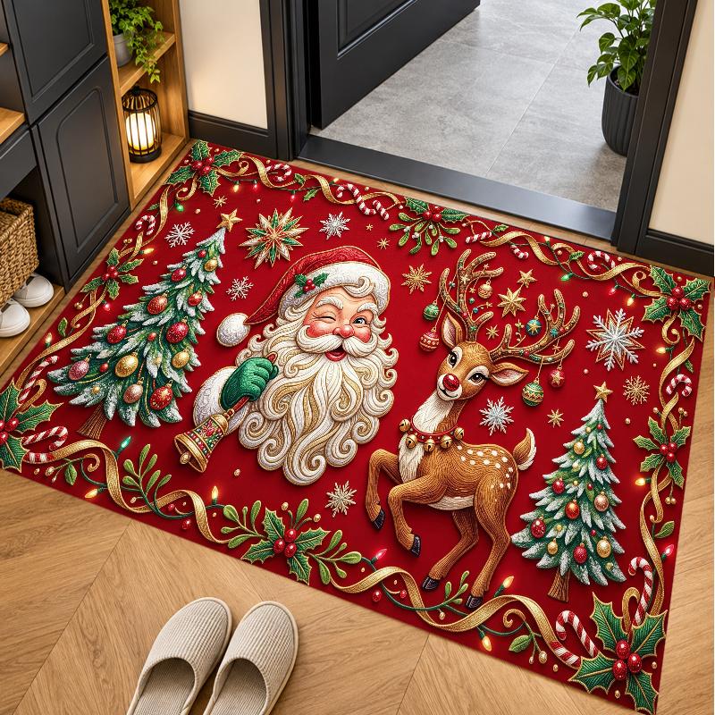 Christmas Theme Floor Carpet, Soft Area Rug, Xmas Indoor Home Holiday Decoration