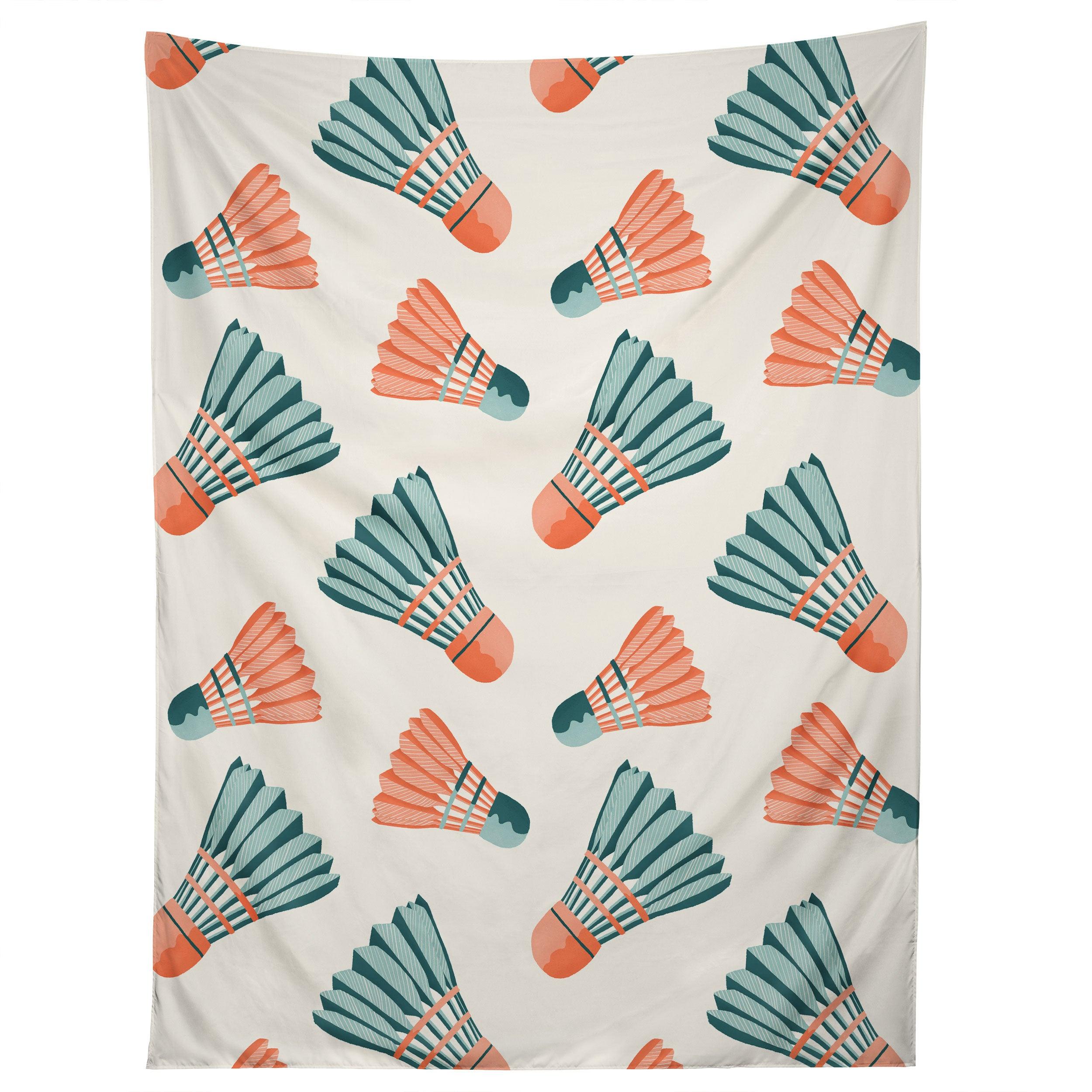 ORANGE AND TEAL VINTAGE BADMINTON tapestry 75x100