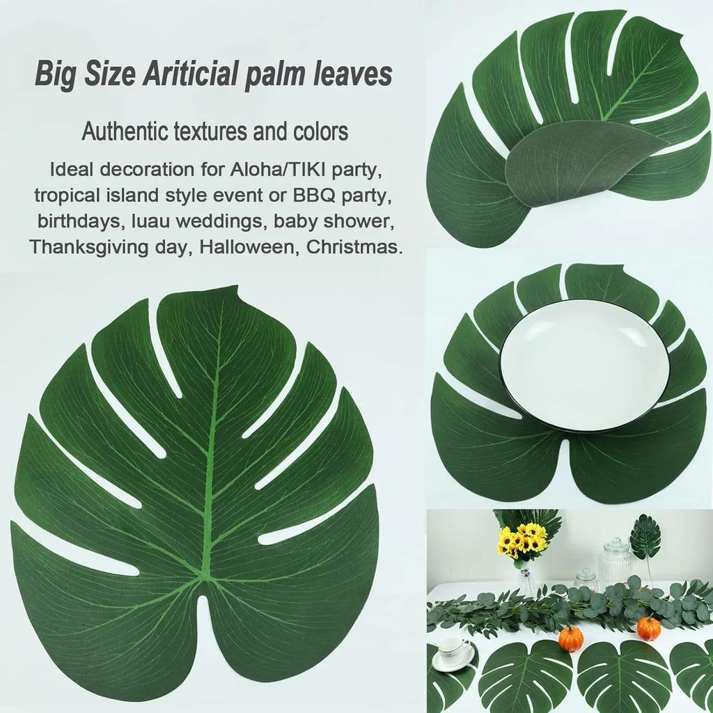 12Pcs Artificial Palm Leaves Hawaiian Luau Jungle Beach Theme Party Decor DIY Supplies for Birthday Holiday Home Wall Decor
