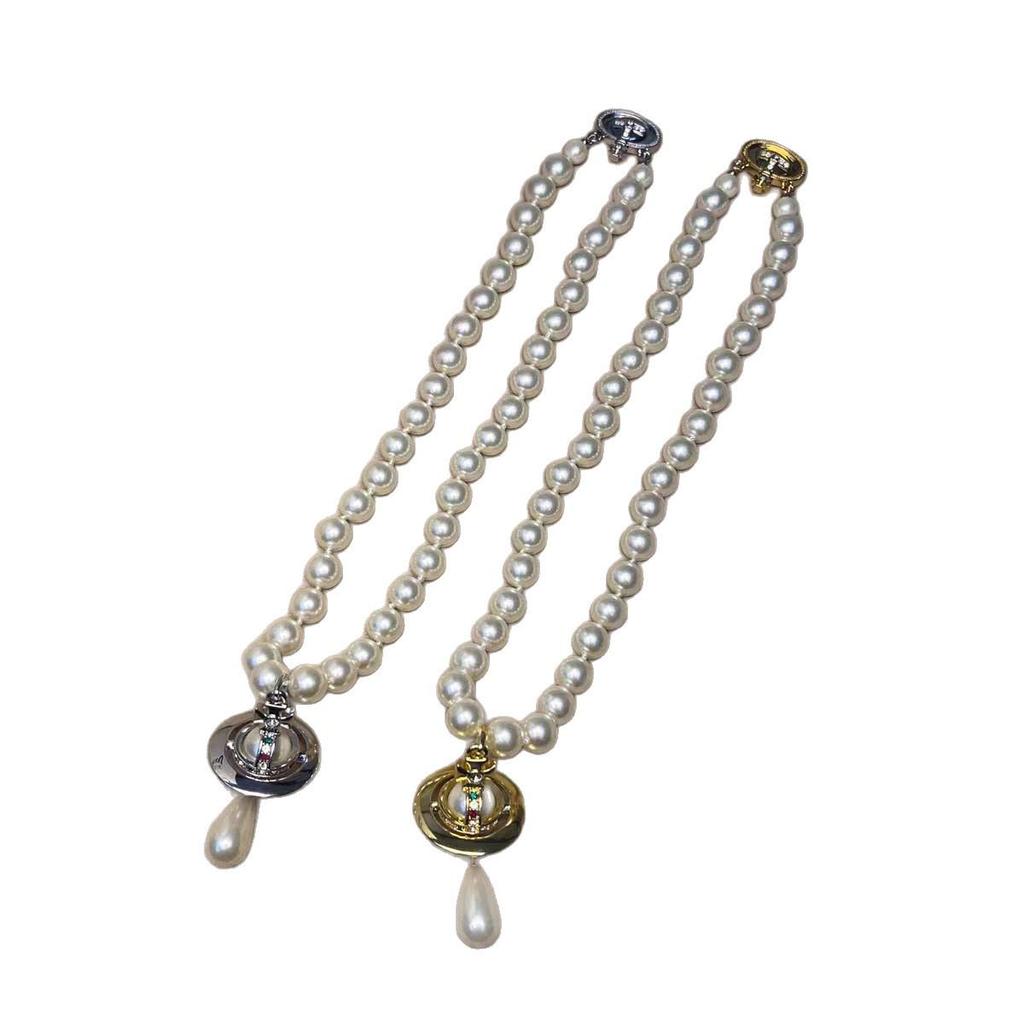 Náhrdelník s perlou ve tvaru slzy císařovny vdovy se 3D přívěskem ve tvaru létajícího talíře