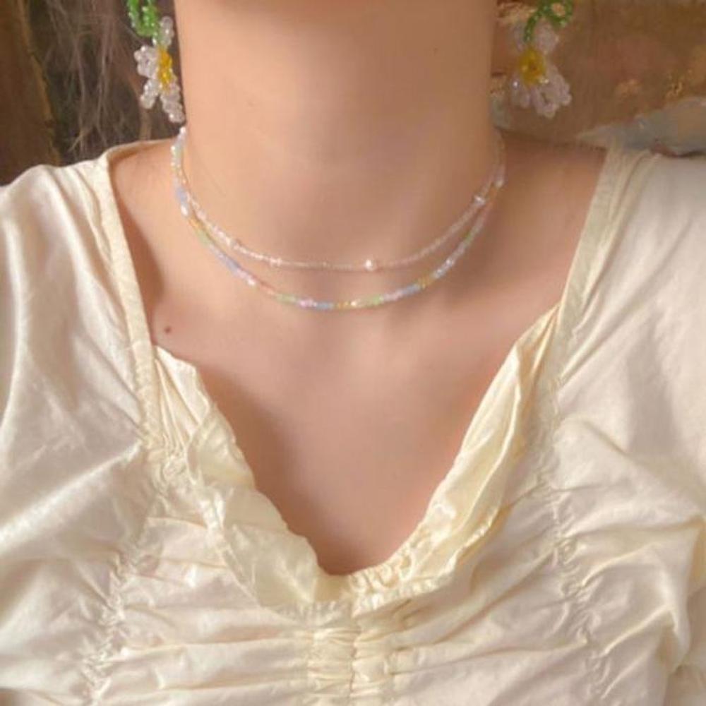 [Onoma] Onm Ggd Clear Transparent Bead Pearl Pippi Necklace Choker (S9594581)