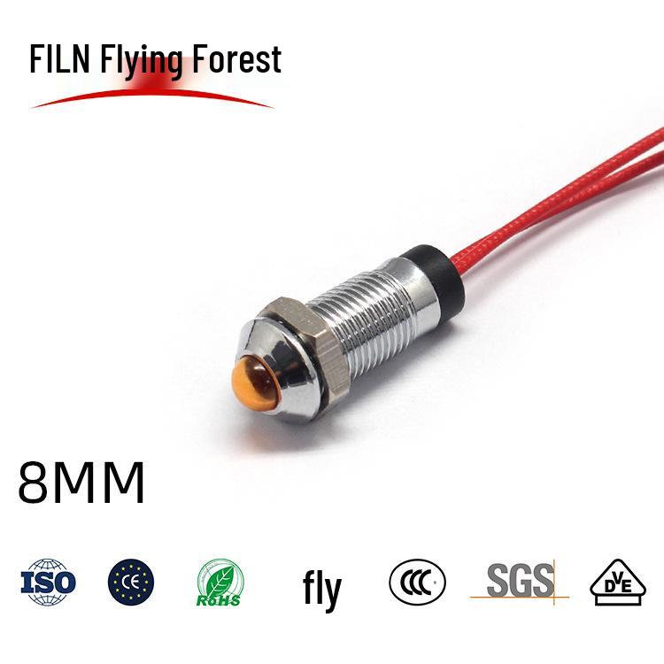 8mm LED Indicator Light, 12V/220V, Waterproof Metal with Wire (FL1M-8SW-2)