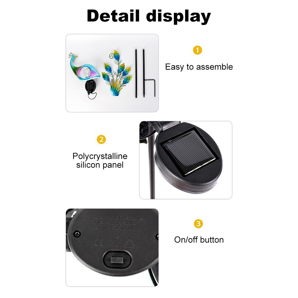 Solar Peacock Garden Light LED Outdoor Stake Light Auto On/Off Outdoor Peacock LED Light Cracked Glass Ball for Yard Patio Lawn