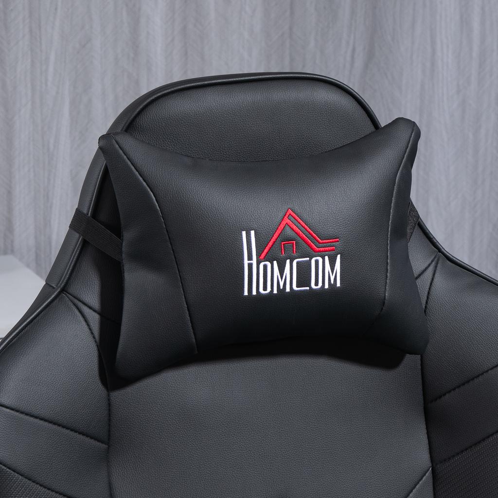 Chaise de Gaming, Fonction Massage, Dossier Inclinable, Repose-pieds, jusqu'à 120 kg, Cadre en Acier, Similicuir, Noir