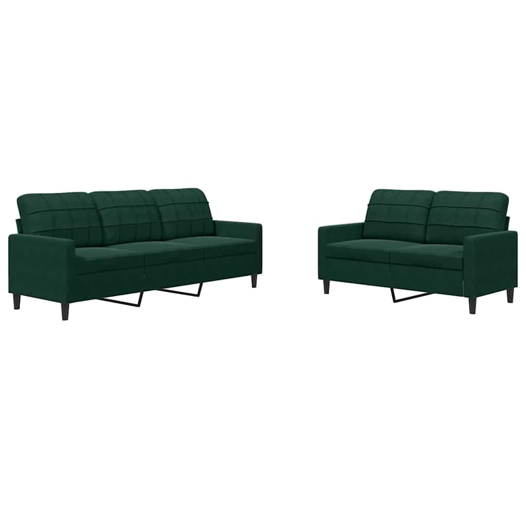 2 Piece Sofa Set with Cushions Dark Green Velvet