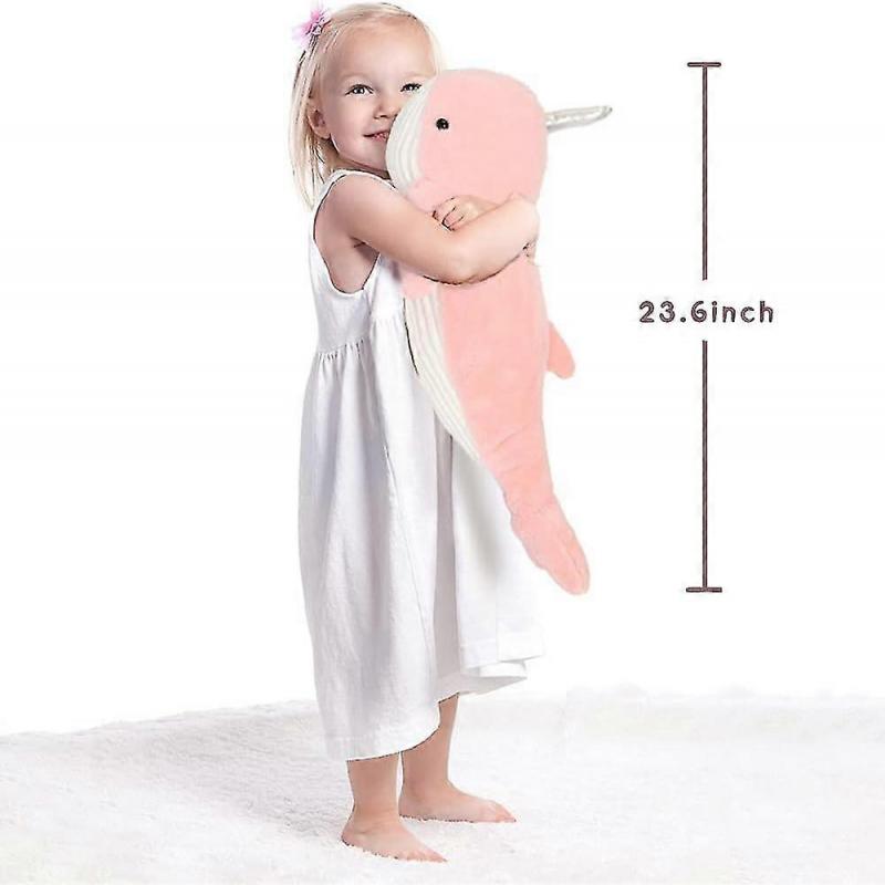 Narwhal Stuffed Animal Cuddly Whale Stuffed Animal Plush Toy Soft Hugging Pillow For Girls Kids,24 Inch Pink Tw