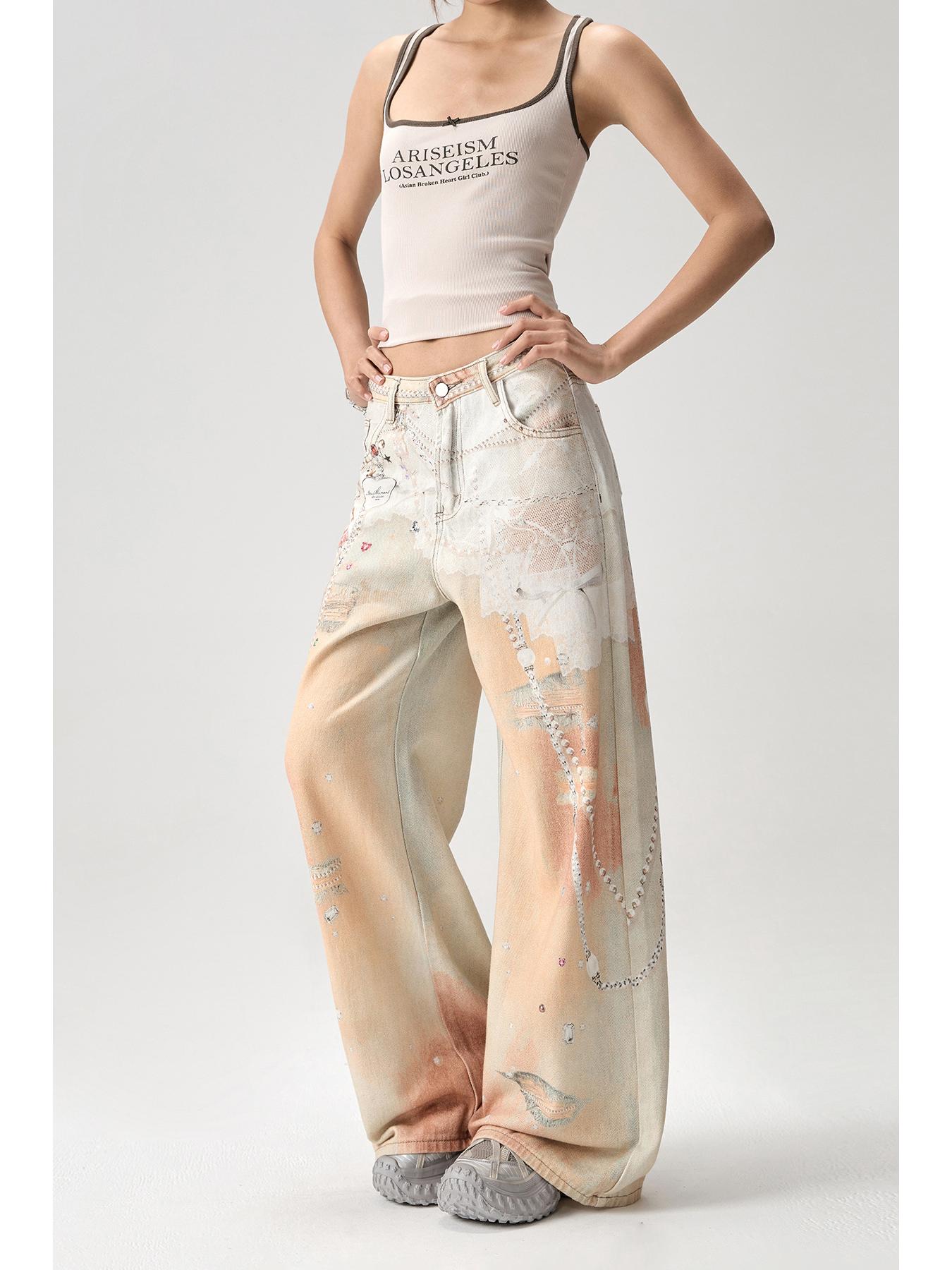 Women s Retro American Wide-Leg Printed Jeans - Summer 2025 Collection XL