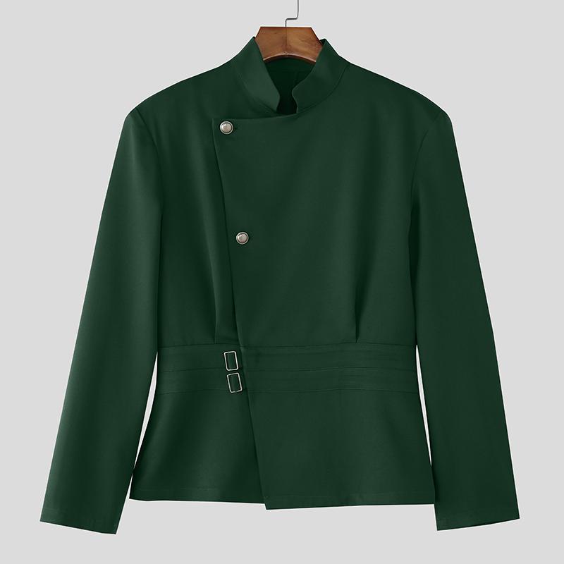 INCERUN Spring Men Stand Neck Long Sleeve Side Buttons Casual Thin Coats