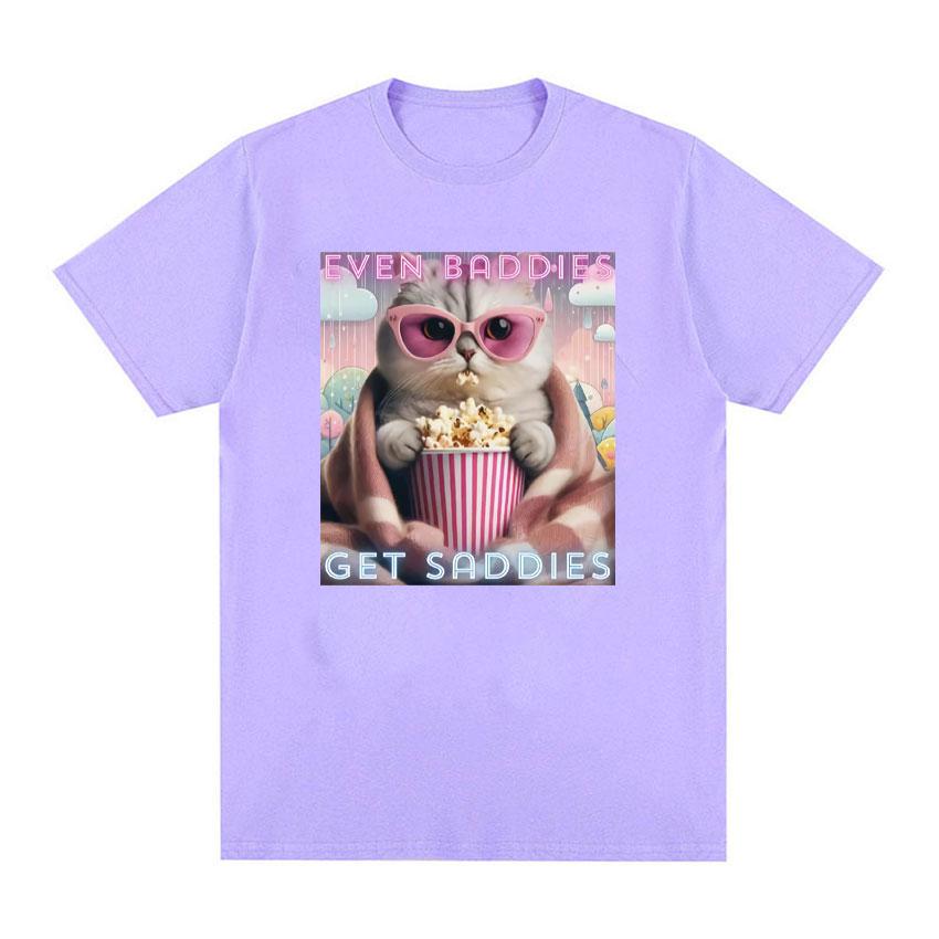 

Футболка Even Baddies Get Saddies Cute Cat Funny Meme, мужская и женская одежда, эстетичная футболка, летние уютные топы из 100% хлопка, футболки