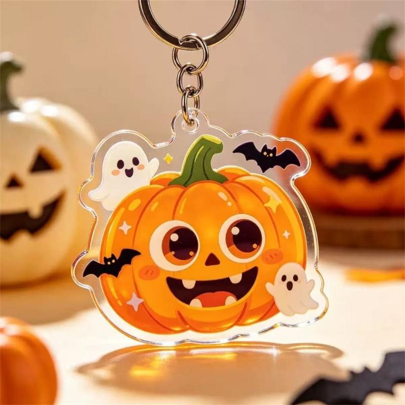 Halloween Acrylic Keychain Charm with Metal Ring, Clear Printed Bag Charm for Keys, Backpacks and Zipper Pull Accent