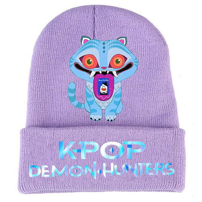 K Pop Dämonenjäger Cartoon Buchstaben Print Strickmützen Herbst Winter Erwachsene Outdoor Warme Mütze