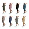 Women Cropped Pants Elastic High Waist Straight Leg Cargo Pants with Pockets Summer Casual Pants Versatile Wear