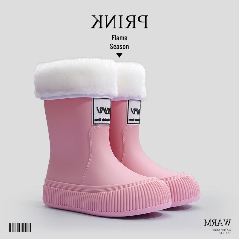 Women's Fashion Rain Boots: Non-Slip, Waterproof, Fleece-Lined, Mid-Calf Boots for Ladies & Kids - Perfect for Outdoor Wear.