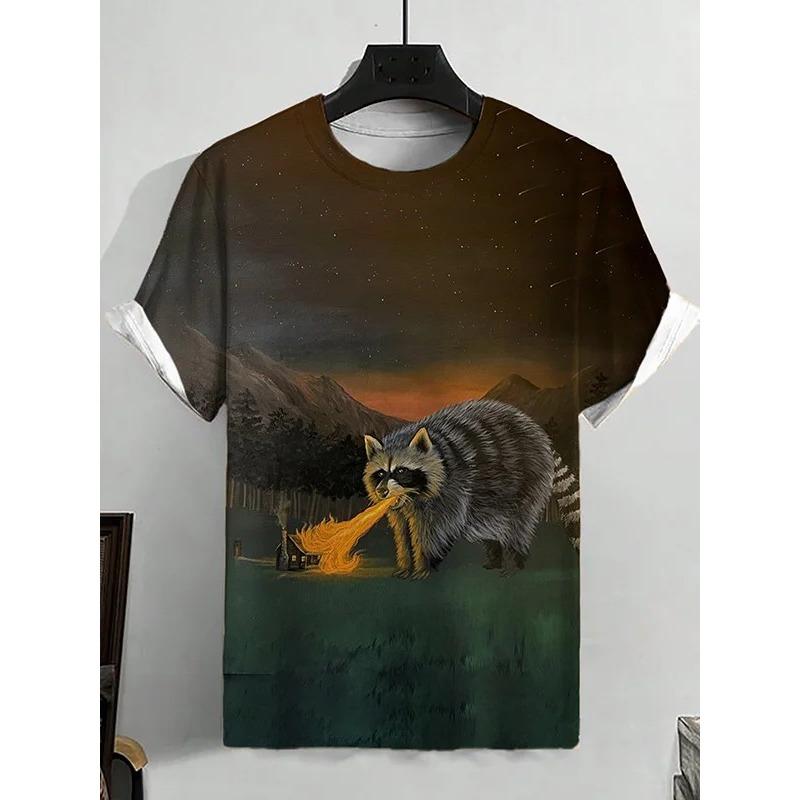 Men's Funny Animal Cat Printed T Shirt Short Sleeved Tee Tops 3D Print O-Neck Shirts Party Summer Casual Men's Clothing Apparel