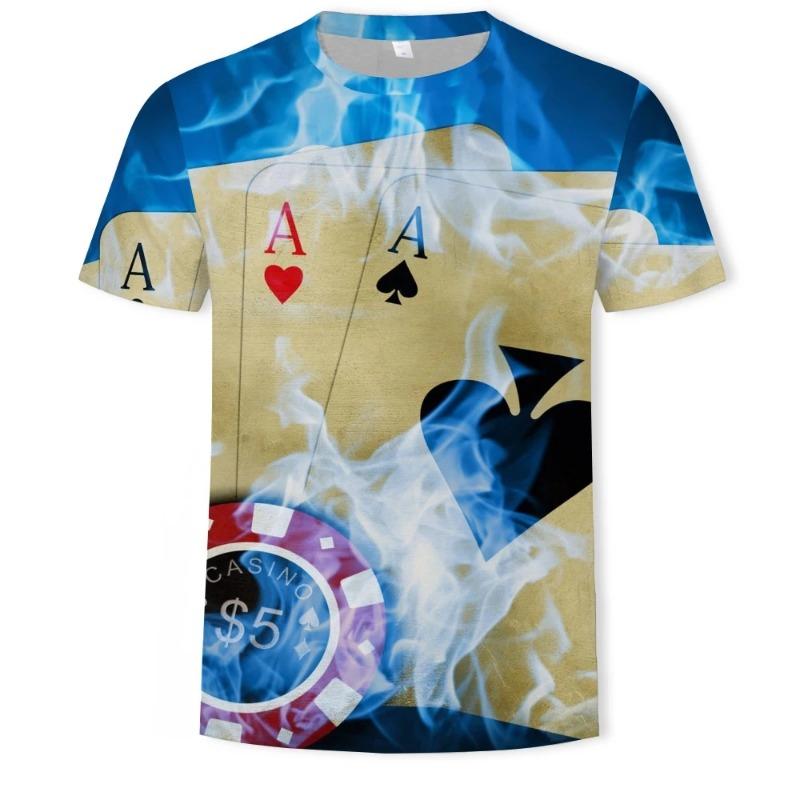 Modisches und lustiges Poker-Muster Herren-T-Shirt mit Aufdruck 3D-gedrucktes Herren-Street-Casual-Lockeres O-Ausschnitt Kurzarm-Oberteil