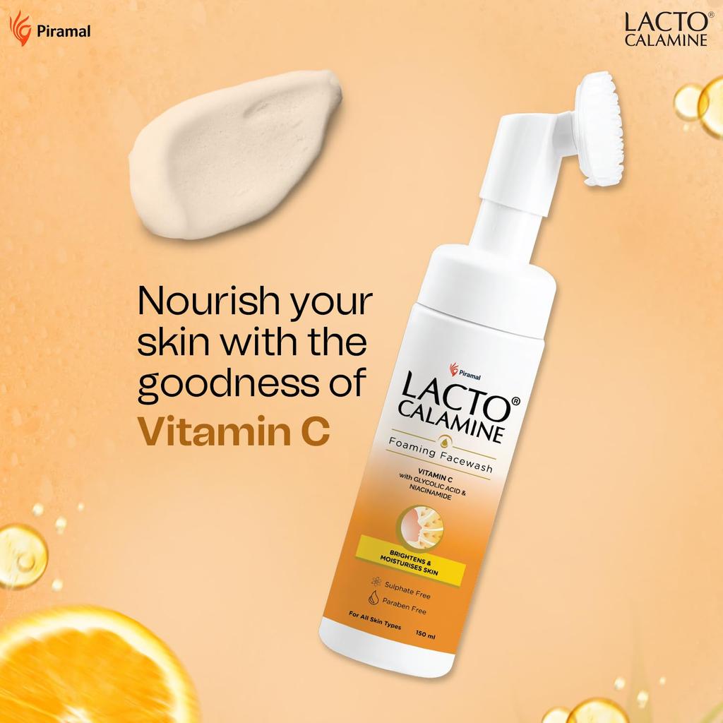 Lacto Calamine Vitamin C Schäumendes Gesichtswaschgel 150 ml 1er-Pack Hellt die Haut auf Kontrolliert Mitesser