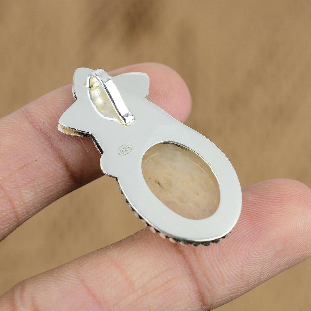 Natural Brown Amazonite Gemstone 925 Sterling Silver Pendant Flower For Girls