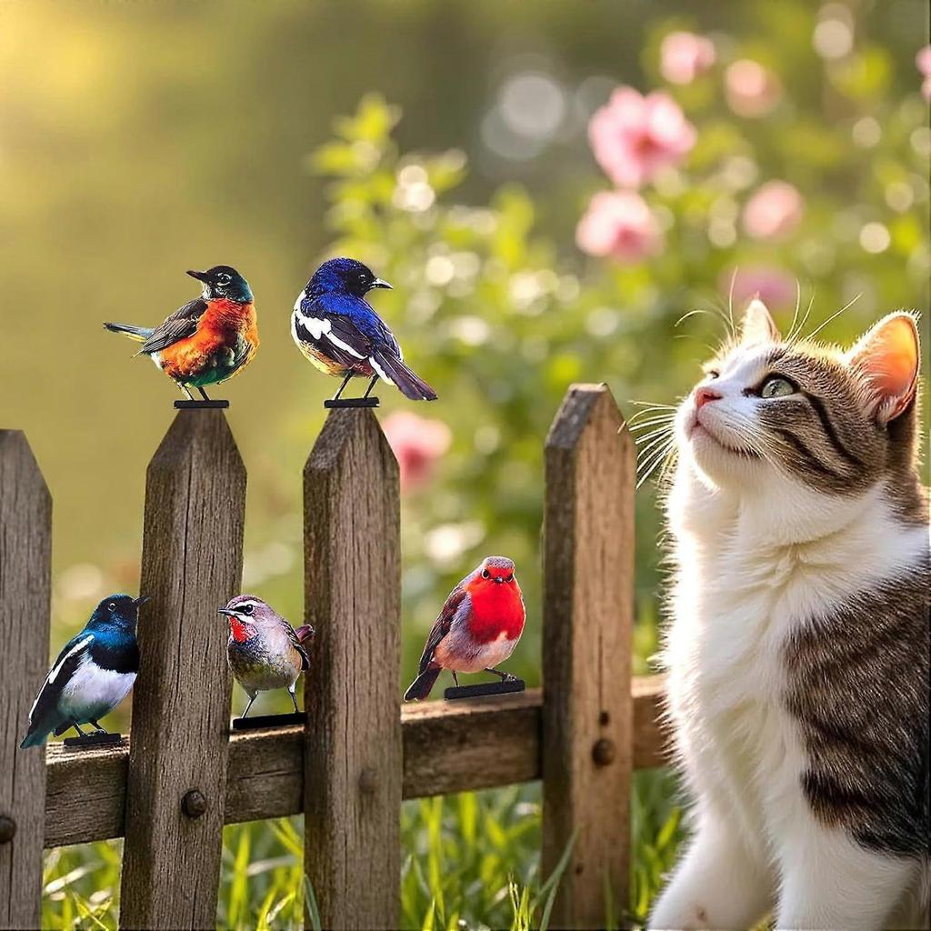 5PCS Vivid Metal Birds Fence Decor Color Painted Outdoor Garden Natural Bird 2D Sculptures for Outdoor Fences, Patio, Garden and Bird Lovers