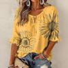 Women's Retro Floral Print Blouse with Ruffle Three-Quarter Sleeves and Tie Front