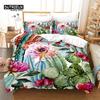 Chic Cactus Bedding Set Queen For Kids Teen Decor Cartoon Green Plants Succulents Duvet Cover Nature Art Floral Comforter Cover