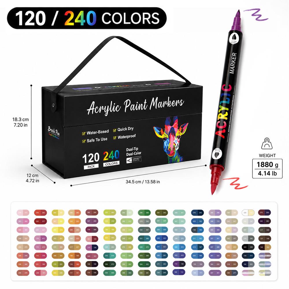 Cross Double-Headed Dual-Color Acrylic Marker Set - 168 Soft Tip Watercolor Art Pens