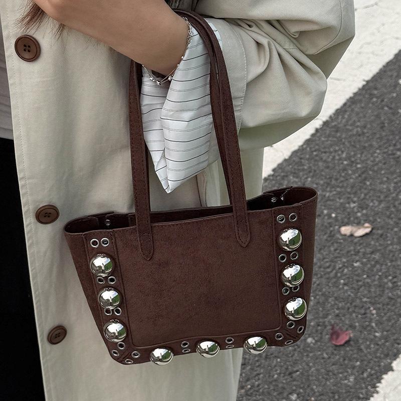 Retro Suede Single-shoulder Handbag, Rivet Handbag, Stylish Underarm Bag