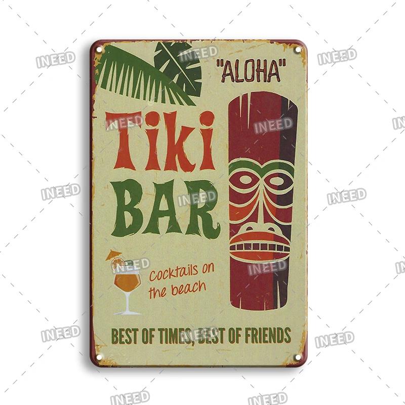 Funny Aloha Tiki Bar Tin Sign, Vintage Beach Bar, Pub Art, Wall Decor, Metal Plate, Retro Hawaii Beauty, Iron Painting Signs