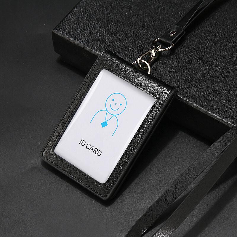 Genuine Leather Badge Holder Business Work Card with PU Lanyard ID Chest Card Holders Office Supplies