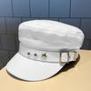 Women Extended Brim Beret Hat Flat Dome Star Decor Adjustable Newsboy Hat Outdoor Solid Color Painter Hat Streetwear