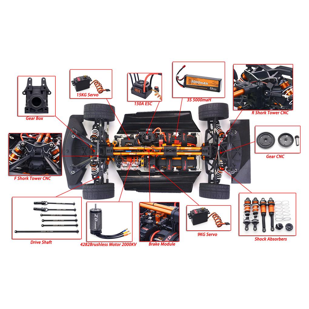 1/7 ZD Racing EX-07 4WD ELECTRIC HYPERCAR Huge 4WD RC Car Brushless Monster Truck RC Drift Car High Speed 130km/h Vehicle Models