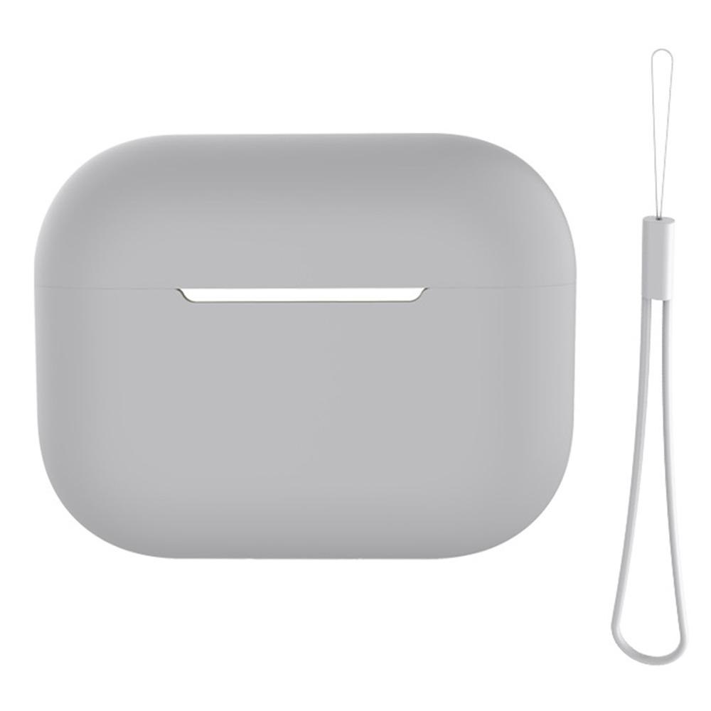 

For AirPods Pro 2 Case Bluetooth-compatible Earphone Solid Color Silicone Cover with Lanyard Grey