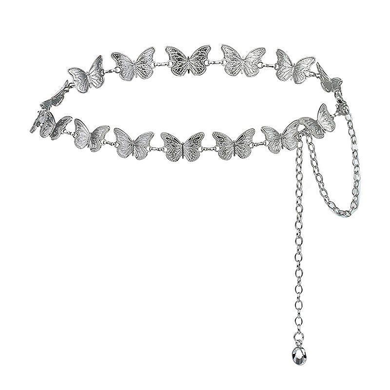 

Бабочка металлическая цепочка на талию женская Y2K ретро универсальная серебряная цепочка на талию платье короткая юбка готический цепочный аксессуар серебряный