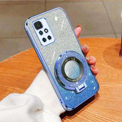 Magnetický třpytivý držák prstenu Odnímatelná třpytivá samolepka Chromované TPU pouzdro se stojánkem pro Redmi 10C 10X Pro 4G