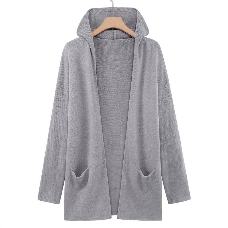 

Plus Size Women s Hooded Knit Cardigan - European American Casual Long Sleeve Style 5XL сірий колір