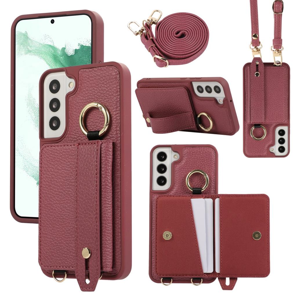 For Samsung Galaxy S22 & S22 Plus Case PU Leather Wallet Bag Grip Strap Holder Shoulder Long Crossbody Lanyard Ring Clasp Cove