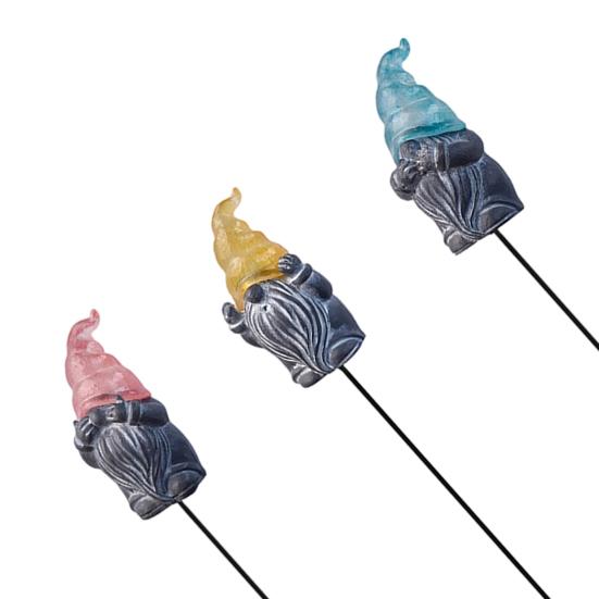 3 Pcs Gnome Garden Stakes, Resin Miniature Hear See Speak No Evil Gnome Figurine for Fairy Garden, Flower Pot, Balcony, Yard, Outdoor Lawn Decor